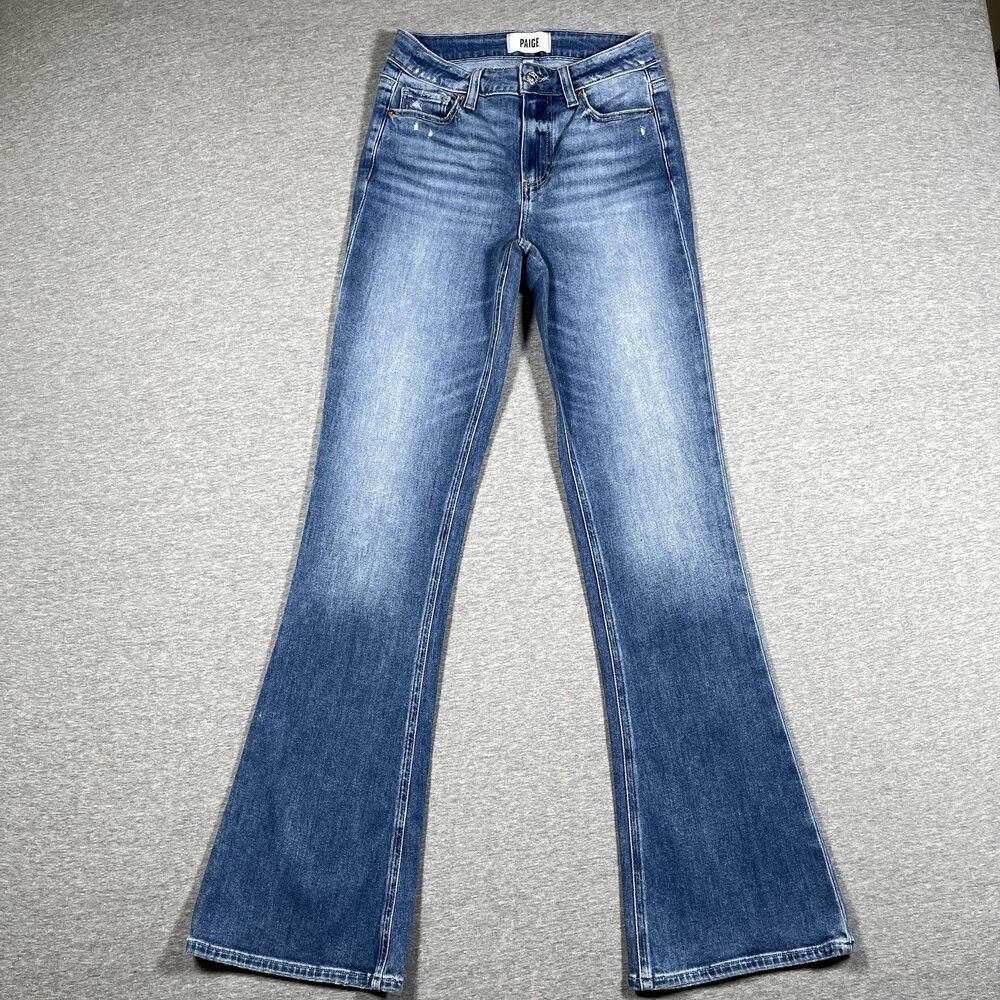 Paige Jeans Womens 25 Blue Flared High Rise Laurel Canyon Medium Wash Distressed